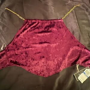 Just Polly Velvet Burgundy Chain Halter Crop Top